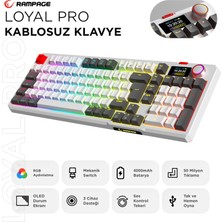 Rampage Loyal Pro Beyaz/gri 3 Bt + 2.4 IPS Ekranlı Red Switch Rgb Mekanik Kablosuz Klavye
