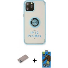 İlk El Grup Ieg™ iPhone 12 Pro Max Kılıf Yörünge Çizgi - Siyah 18D Cam Ekran Koruyucu + Sierra Blue Shine Kamera Lens Koruma Cam
