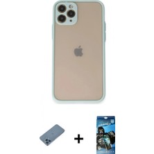İlk El Grup Ieg™ iPhone 11 Pro Ahenk Çizgi Serisi - Siyah 34D Izgaralı Cam + Mavi Shine Kamera Lens Koruma Cam