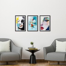 TASARIM ŞEYLER Modern Sanat Portre Serisi - 3 Parçalı Yağlı Boya Görünümlü Mdf Tablo Seti
