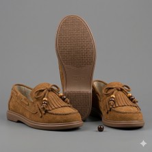 Kindep (Ceylanlar) Önü Püsküllü Boncuklu Rahan Günlük Kadın Babet Taba Süet