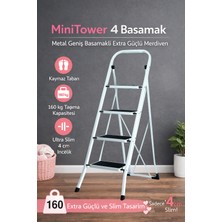 Ertekpa Minitower 4 Basamaklı Metal Merdiven - Ekstra Güçlü 160 kg Kapasiteli Beyaz