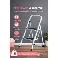 Ertekpa Minitower 2 Basamaklı Metal Merdiven - Ekstra Güçlü 160 kg Kapasiteli Beyaz