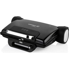 Korkmaz Tostema Siyah Maxi Tost Makinesi 1800 W Granit Plaka Yüzeyi Yağ Toplama Haznesi ile