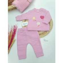 Elefin Çiçek Kabartma Nakış 2'li Takım Pembe