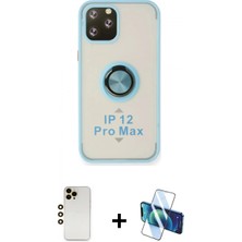 İlk El Grup Ieg™ iPhone 12 Pro Kılıf Yörünge Çizgi - Siyah 3D Antistatik Seramik Nano Ekran Koruyucu + Gold Shine Kamera Lens