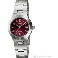 Casio Standart Kadın Kol Saati 3 ATM Suya Dayanıklı Çelik Kordon Kırmızı Kadran LTP-1241D-4A2DF