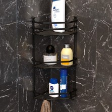 Tekno-tel Üç Katlı Kancalı Banyo Köşe Rafı Siyah Mat Malzeme ile Şık ve Kullanışlı Düzenleyici