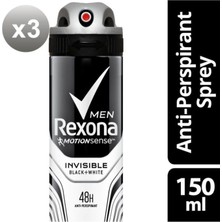 Rexona Invisible Black White Erkek Deodorant Sprey 150 ml x 3 48 Saat Etkili Koruma