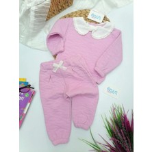 Bebiço Kenarı Güpürlü Bebe Yaka 2'li Takım Pembe