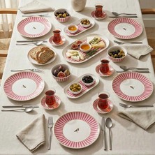 Acar Birdie 6 Kişilik 21 Parça Desenli Pembe Seramik Kahvaltı Takımı