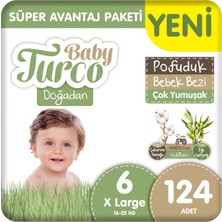 Baby Turco Doğadan Süper Avantaj Paketi Pofuduk Bebek Bezi 6 Numara Xlarge 124 Adet