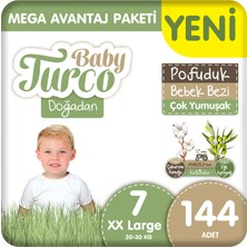 Baby Turco Doğadan Mega Avantaj Paketi Pofuduk Bebek Bezi 7 Numara Xxlarge 144 Adet