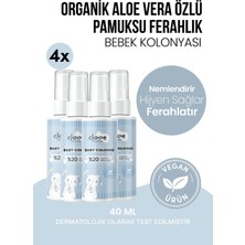 Clooe Vegan Organik Aloe Veralı Hassas Cilt Uyumlu Yapışkan His Bırakmayan Taze Pamuksu Kokulu Yatıştırıcı ve Nemlendirici Bebek Kolonyası 4'lü Set 40 ml