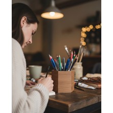 Altıgen Ahşap Kalemlik Dekoratif Masaüstü Düzenleyici Ofis Hediyesi Öğretmenler Günü Hediyesi