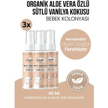 Clooe Vegan Organik Aloe Veralı Hassas Cilt Uyumlu Süt ve Vanilya Kokulu Yapışkanlık Bırakmayan Yatıştırıcı ve Nemlendirici Bebek Kolonyası 3'lü Set 40 ml