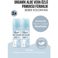 Clooe Vegan Organik Aloe Veralı Hassas Cilt Uyumlu Yapışkan His Bırakmayan Taze Pamuksu Kokulu Yatıştırıcı ve Nemlendirici Bebek Kolonyası 2'li Set 150 ml