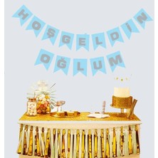 Uslucan Alışveriş Hoşgeldin Oğlum Mavi Üzeri Gümüş Yeni Doğan Bebek Doğum Süsü Afiş Bayrak Flama 2.2 Metre