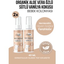 Clooe Vegan Organik Aloe Veralı Hassas Cilt Uyumlu Süt ve Vanilya Kokulu Yapışkanlık Bırakmayan Yatıştırıcı ve Nemlendirici Bebek Kolonyası 2'li Set 40 ml