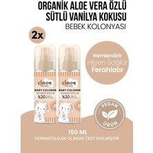 Clooe Vegan Organik Aloe Veralı Hassas Cilt Uyumlu Süt ve Vanilya Kokulu Bebek Kolonyası 2'li Set 150 ml