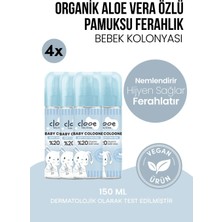 Clooe Vegan Organik Aloe Veralı Hassas Cilt Uyumlu Yapışkan His Bırakmayan Taze Pamuksu Kokulu Yatıştırıcı ve Nemlendirici Bebek Kolonyası 4'lü Set 150 ml