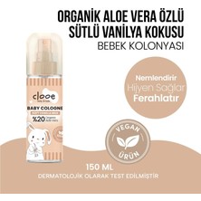 Clooe Vegan Organik Aloe Veralı Hassas Cilt Uyumlu Süt ve Vanilya Kokulu Bebek Kolonyası 150 ml