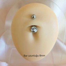 Bylin %100 316 L Cerrahi Çelik Zirkon Taşlı Göbek Piercing/ Bar Boy 8mm(En kısa)- 1 Adet