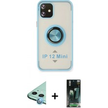 İlk El Grup Ieg™ iPhone 12 Mini Kılıf Yörünge Çizgi - Siyah 360 Mat Full Body Arka Koruyucu + Mavi Raze Metal Kamera Lens