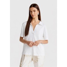 United Colors Of Benetton Beyaz Kadın / Kız KDN_%100 Keten Polo Yaka T-Shirt Model Kodu: 37UJD300Y101