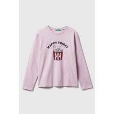 United Colors Of Benetton Lila Kadın / Kız Kj_önü Baskılı Ribana Yakalı Relaxed Fit Uzun Kollu T-Shirt Model Kodu: 3JERC10QMLILA