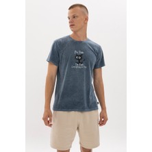 S-Ponder Erkek Her Şey Yolunda Kedi Tasarım Baskılı Bisiklet Yaka Yıkamalı Kumaş %100 Pamuklu Tişört