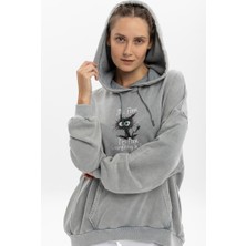 S-Ponder Kadın Her Şey Yolunda Baskılı Oversize Kapüşonlu %100 Pamuk Sweatshirt