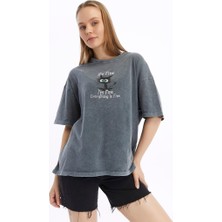 S-Ponder Kadın Her Şey Yolunda Baskılı Bisiklet Yaka Oversize %100 Pamuk Tişört