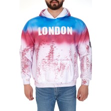 S-Ponder Erkek "splash London" Baskılı Kapüşonlu Hoodie  %100 Pamuklu Uzun Kollu