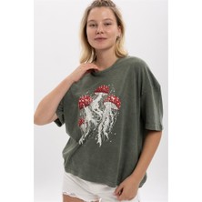 S-Ponder Denizanası Baskılı Bisiklet Yaka Oversize %100 Pamuk Tişört