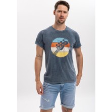 S-Ponder Erkek Gitar ve Gökkuşağı Tasarımlı Bisiklet Yaka %100 Pamuklu Tişört