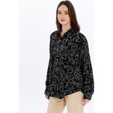 S-Ponder Kadın Modern Art Yüz Çizimli Oversize Uzun Kollu Gömlek