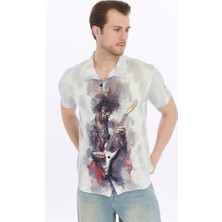 S-Ponder Rockstar Desenli Bütünleşen Tasarım Erkek Gömleği – %100 Polyester