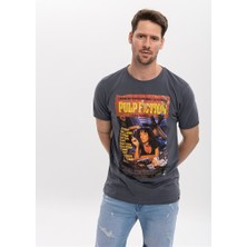 S-Ponder Erkek Pulpfıctıon Tasarımlı Bisiklet Yaka %100 Pamuklu Tişört