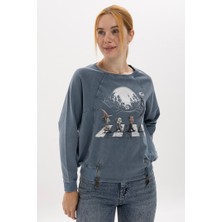 S-Ponder Kadın Abbey Road Tasarımlı Fermuar Ayrıntılı Sweatshirt %100 Pamuklu Uzun Kollu
