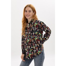 S-Ponder Kadın Toy Anime Desenli %100 Pamuk Uzun Kollu Gömlek