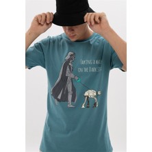 S-Ponder Erkek Karanlıkta Yürüyüş Tasarımlı Bisiklet Yaka Antrasit %100 Pamuklu Tişört