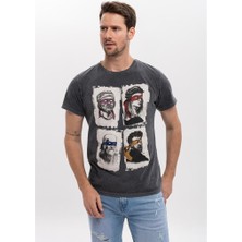 S-Ponder Erkek Dört Usta Tasarımlı Bisiklet Yaka %100 Pamuklu Tişört