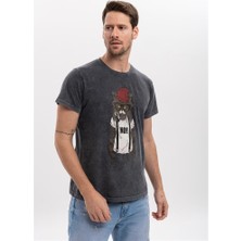 S-Ponder Erkek Kırmızı Bereli Kedi Tasarımlı Bisiklet Yaka %100 Pamuklu Tişört