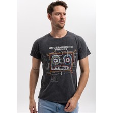 S-Ponder Erkek Kaset Müzik Türleri Tasarımlı Bisiklet Yaka %100 Pamuklu Tişört