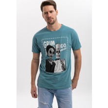 S-Ponder Erkek Grim Fun Tasarımlı Bisiklet Yaka %100 Pamuklu Tişört