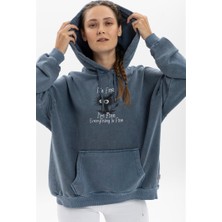 S-Ponder Kadın Her Şey Yolunda Baskılı Oversize Kapüşonlu %100 Pamuk Sweatshirt