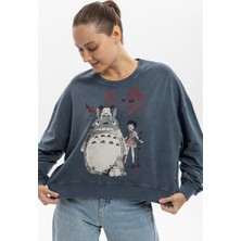 S-Ponder Kadın Totoro ve Mei Tasarımlı Sweatshirt %100 Pamuklu Uzun Kollu