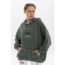 S-Ponder Kadın Her Şey Yolunda Baskılı Oversize Kapüşonlu %100 Pamuk Sweatshirt