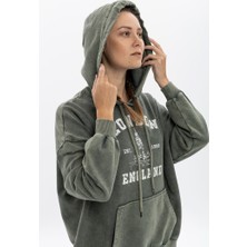 S-Ponder Kadın London England Baskılı Oversize Kapüşonlu %100 Pamuk Sweatshirt